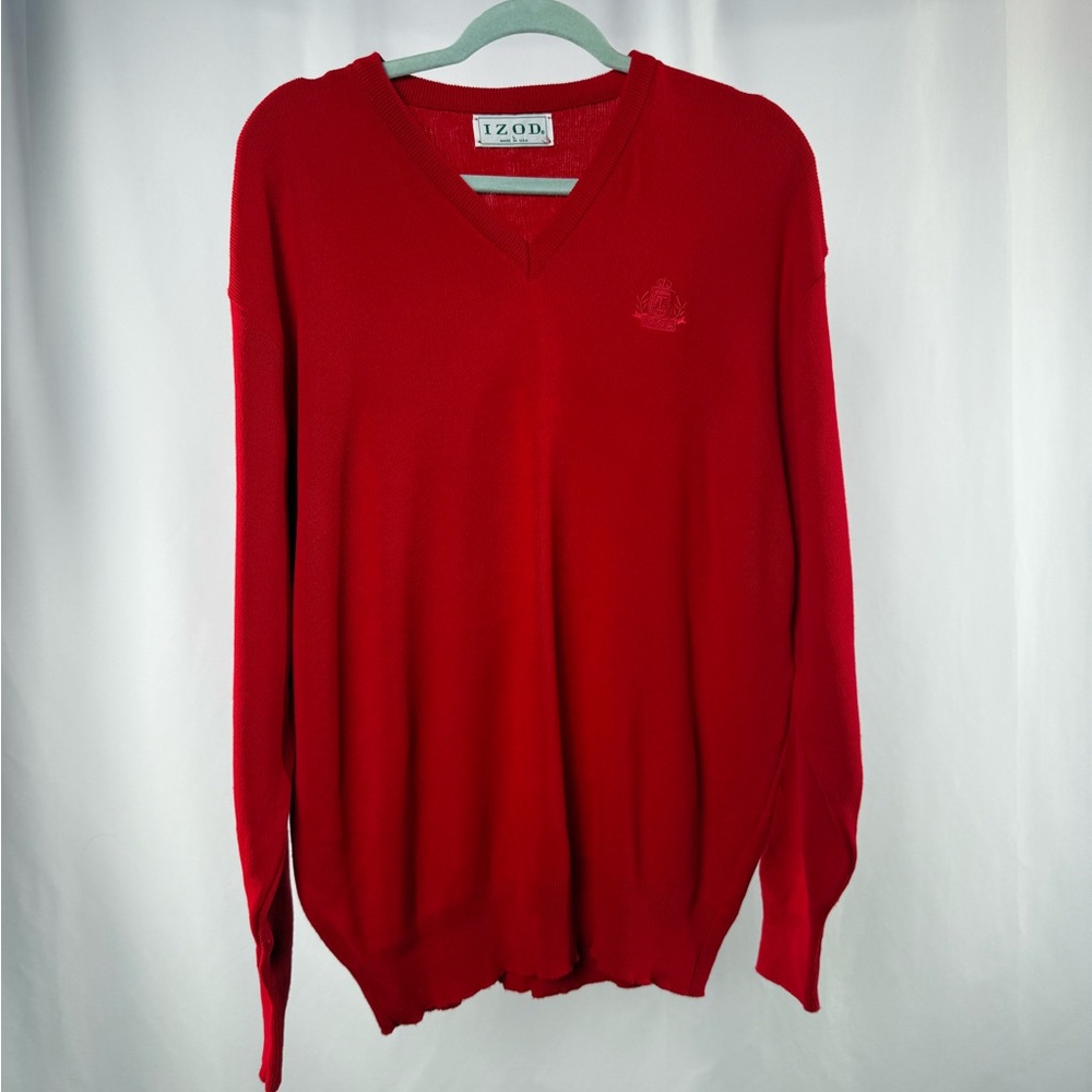 Vintage Izod 90's Men's V-Neck Sweater in Bold Red Size Large‎